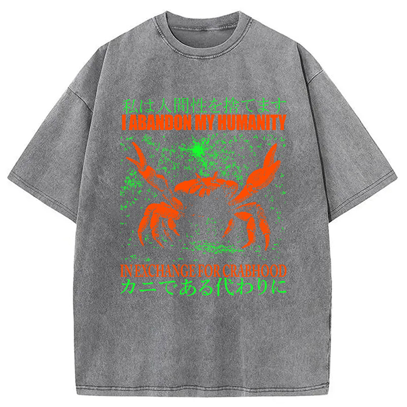 Modecanvas Vintage Japanese Crab Jokes Washed T-Shirt-modecanvas