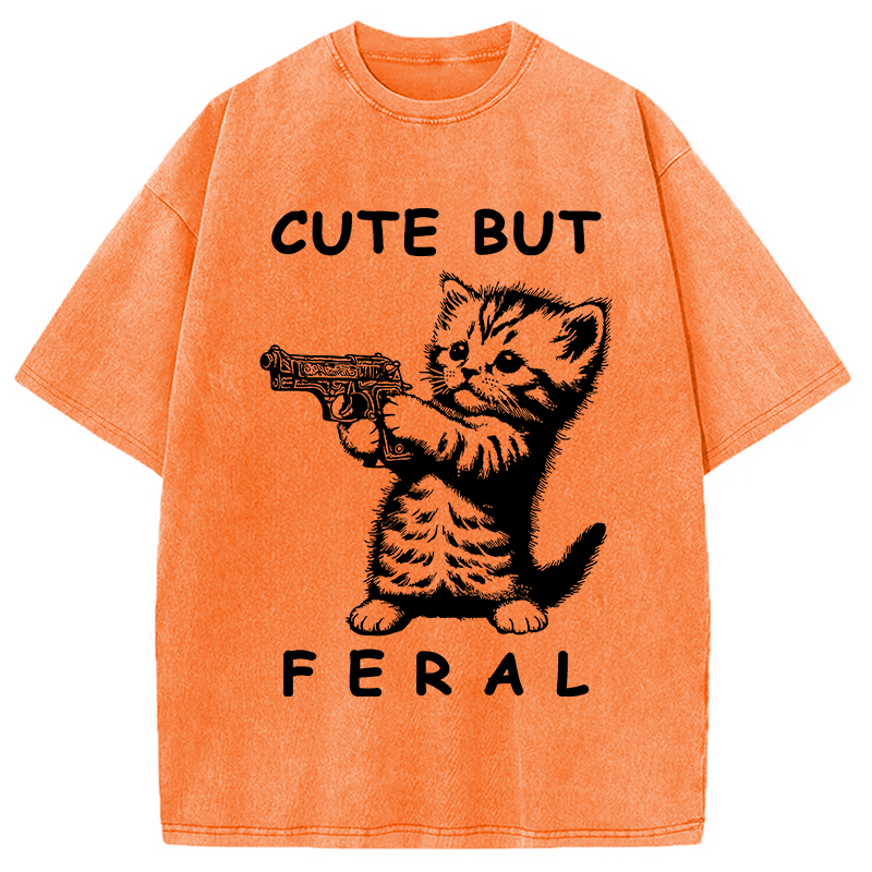 Modecanvas Ferocious Cat Washed T-Shirt