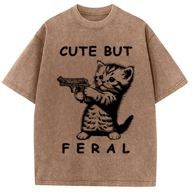 Modecanvas Ferocious Cat Washed T-Shirt