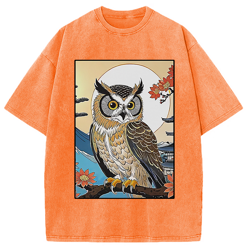 Modecanvas Owl Ukiyo-e Washed T-Shirt