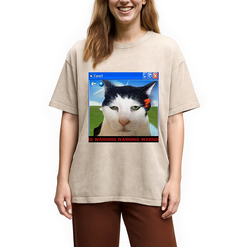 Modecanvas Warning Cat Washed T-Shirt
