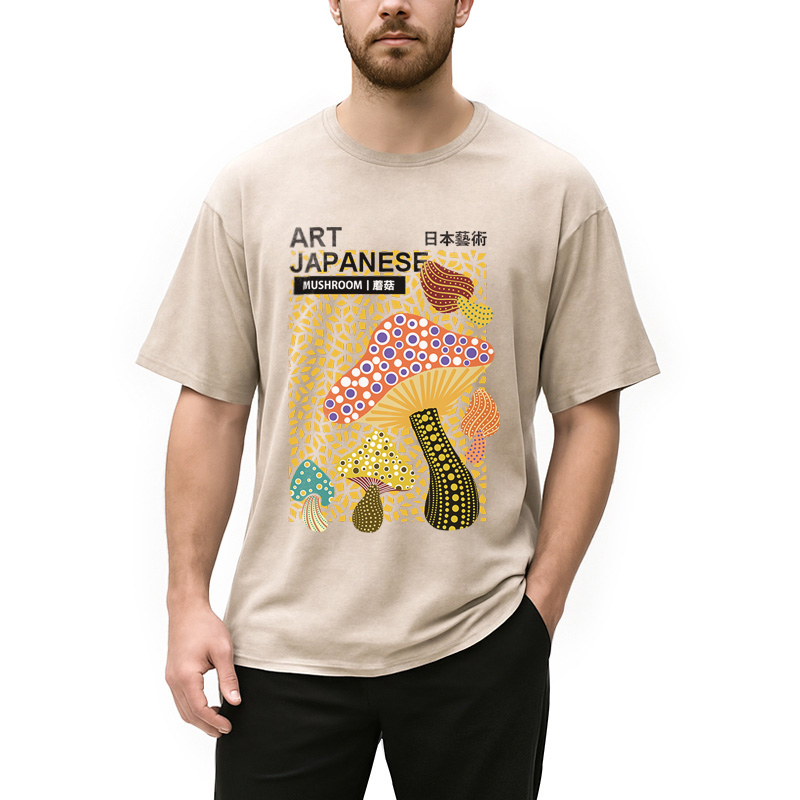 Modecanvas Colorful Mushroom Japanese Art Washed T-Shirt