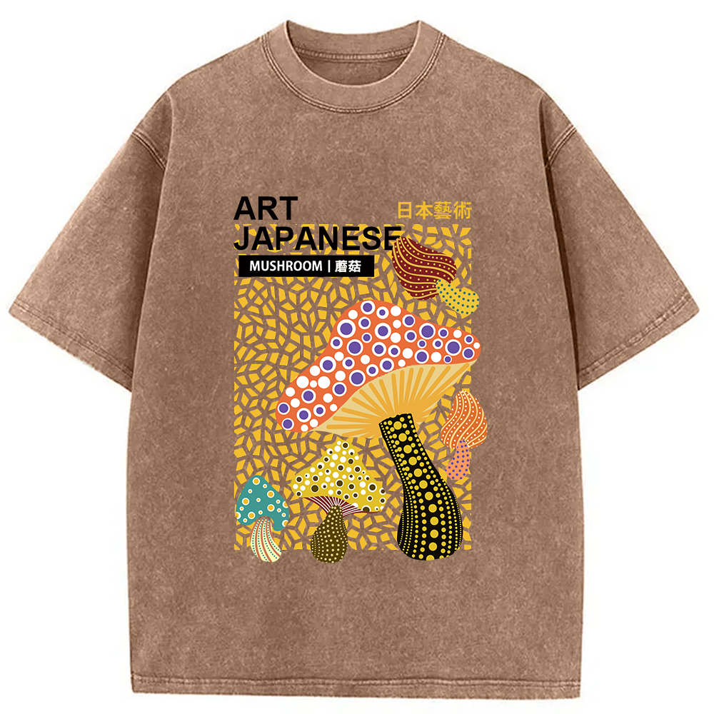 Modecanvas Colorful Mushroom Japanese Art Washed T-Shirt