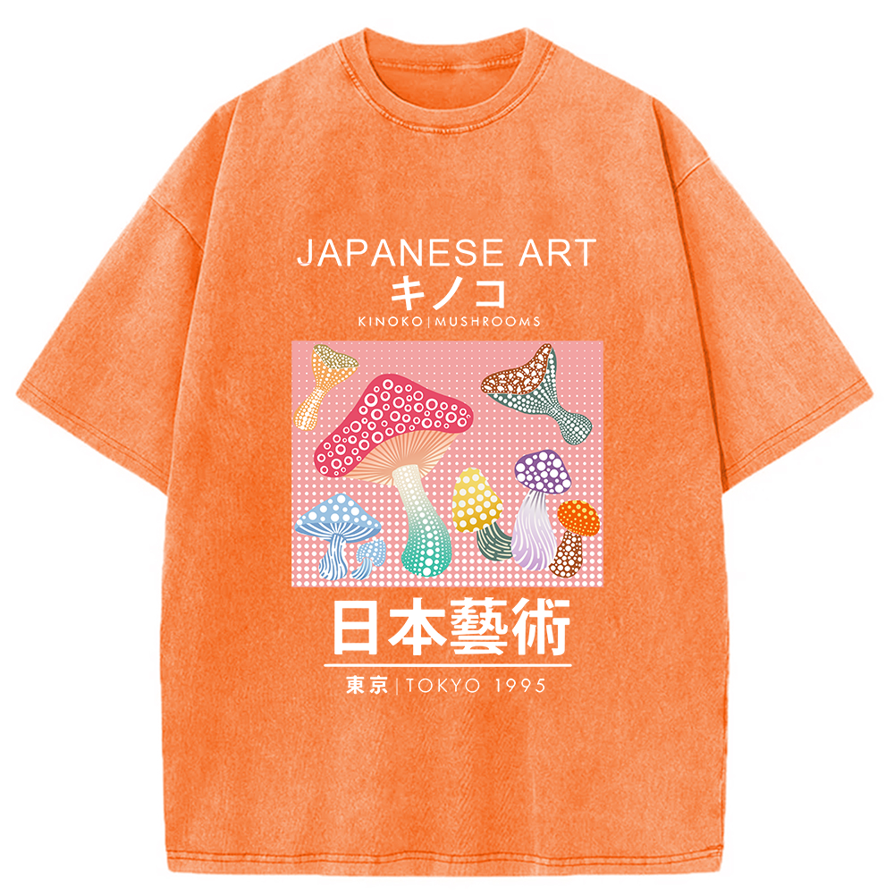 Modecanvas Pink Mushroom Japanese Art Washed T-Shirt