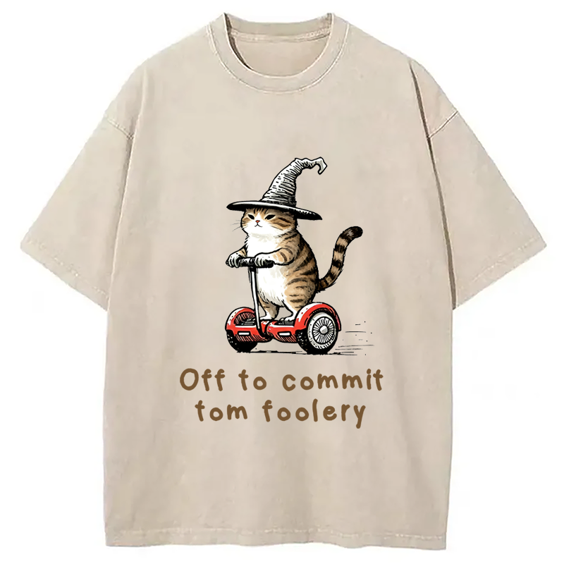 Modecanvas Off To Commit Cat Washed T-Shirt