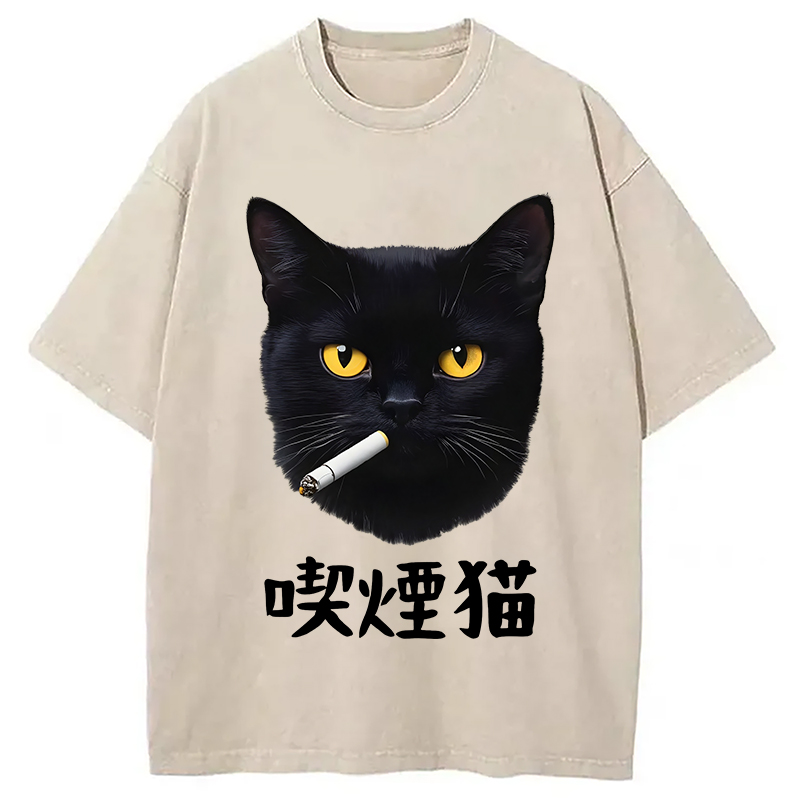 Modecanvas Smoking Cat Vintage Washed T-Shirt