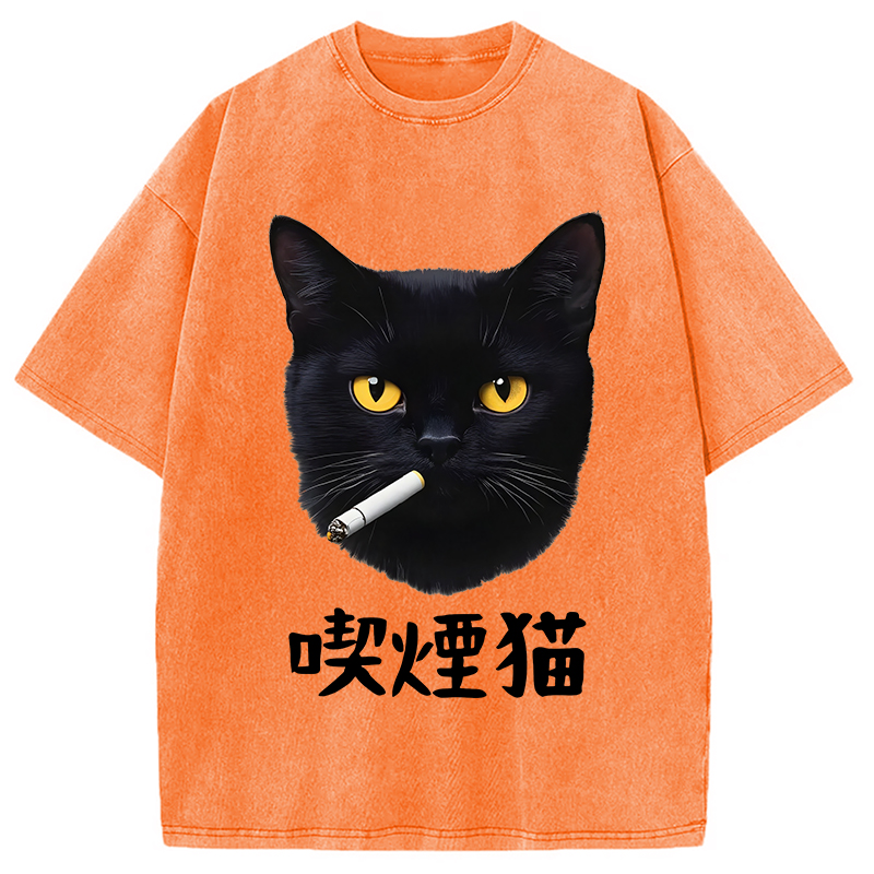 Modecanvas Smoking Cat Vintage Washed T-Shirt