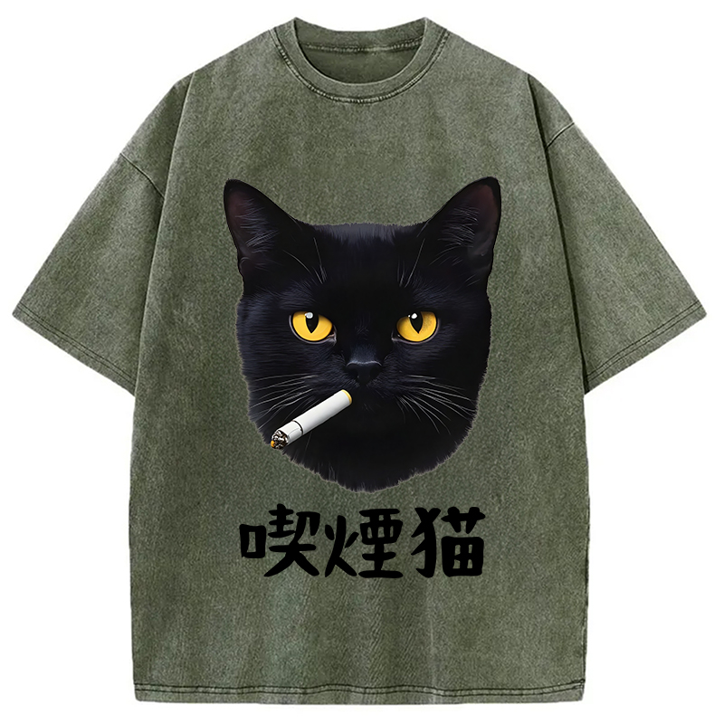 Modecanvas Smoking Cat Vintage Washed T-Shirt