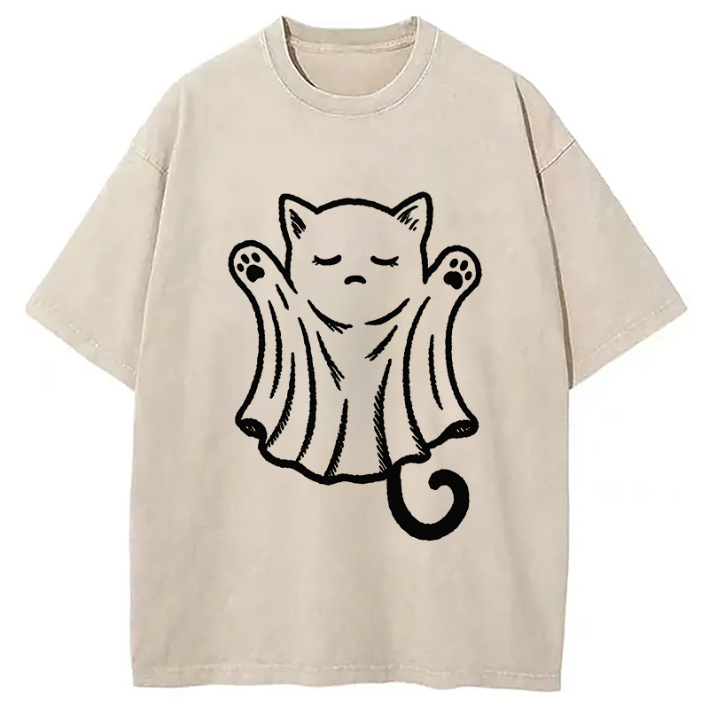 Modecanvas Cat Ghost Washed T-Shirt