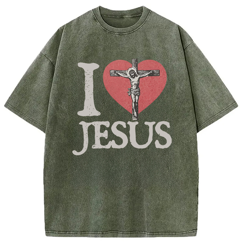 Modecanvas I Love Jesus Washed T-Shirt