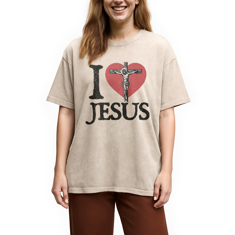 Modecanvas I Love Jesus Washed T-Shirt