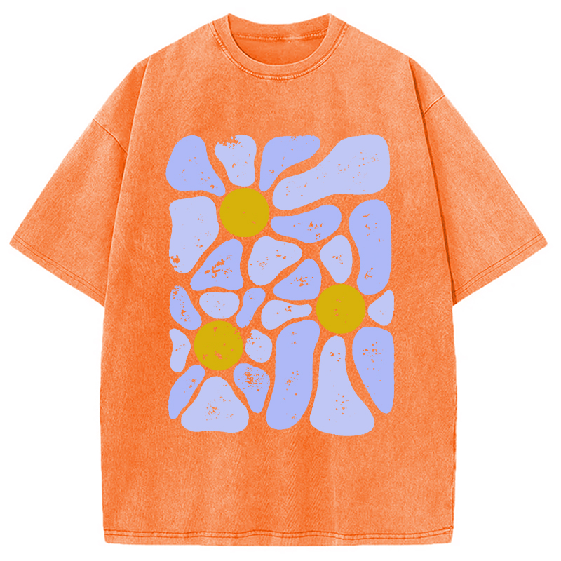 Modecanvas Abstract Flowers Art Washed T-Shirt-modecanvas