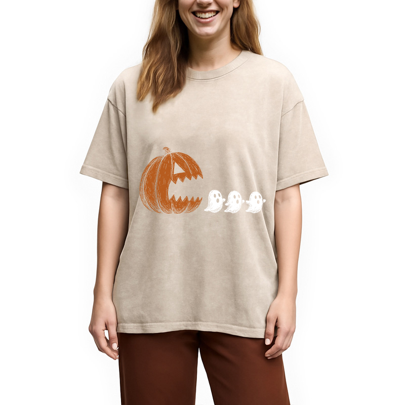 Modecanvas Pumpkin Chasing Ghost Washed T-Shirt
