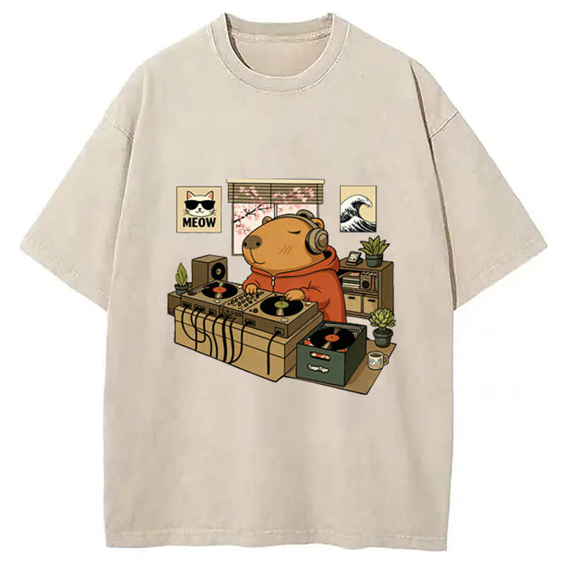 Modecanvas Capybara DJ Washed T-Shirt
