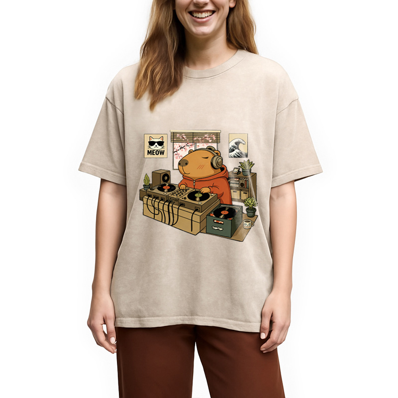 Modecanvas Capybara DJ Washed T-Shirt