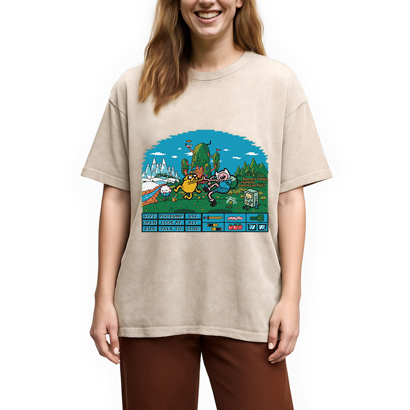 Modecanvas Retro Game Adventure Time Mosaic Vintage Washed T-Shirt