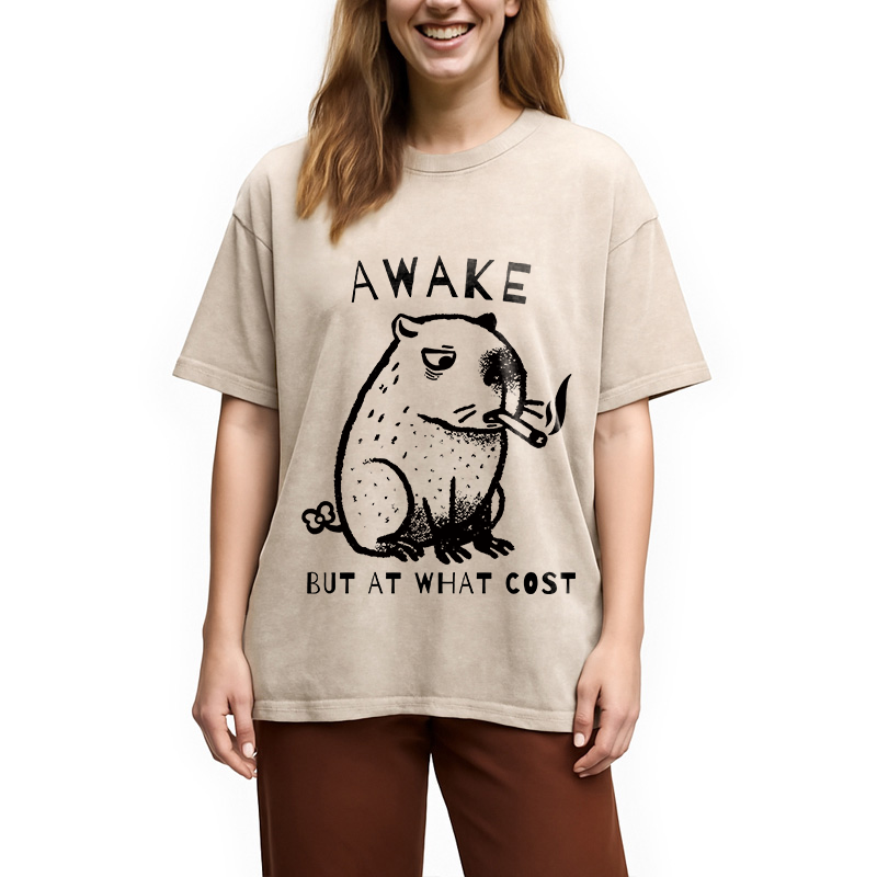 Modecanvas Capybara Smoking Washed T-Shirt
