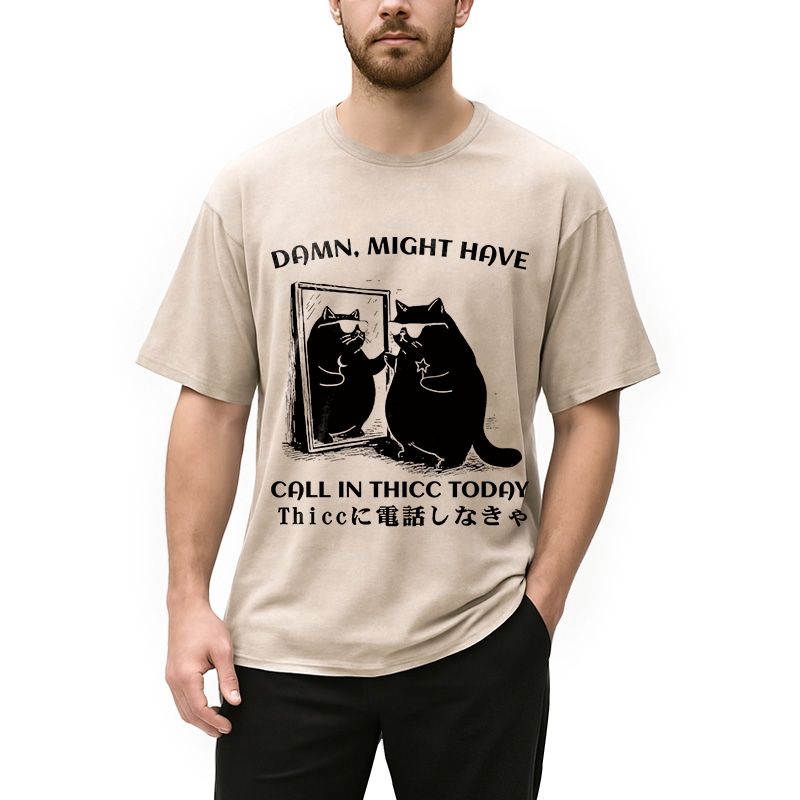 Modecanvas Black Cat Admiring Himself Washed T-Shirt