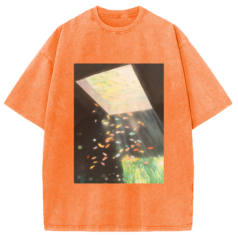 Modecanvas Fish Swimming in the Air Washed T-Shirt