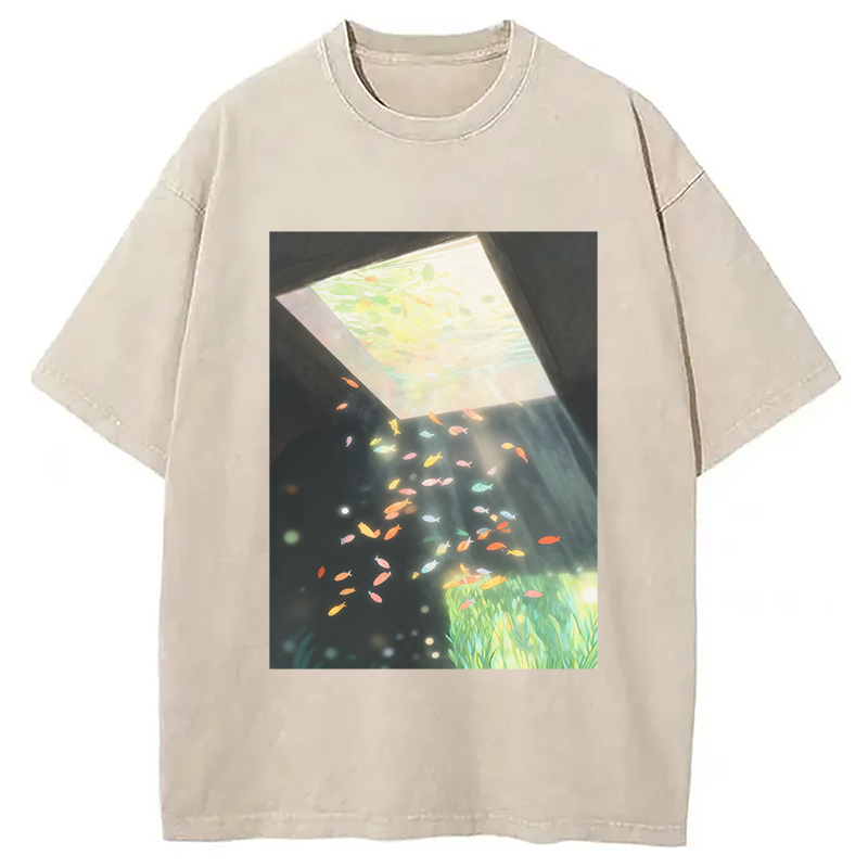 Modecanvas Fish Swimming in the Air Washed T-Shirt