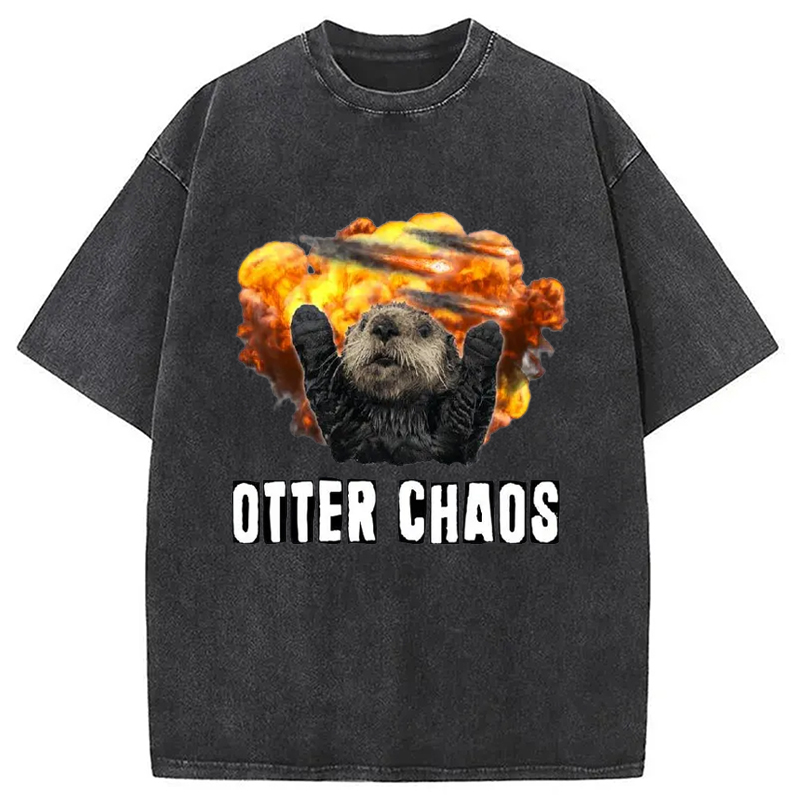 Modecanvas Otter Chaos Washed T-Shirt-modecanvas