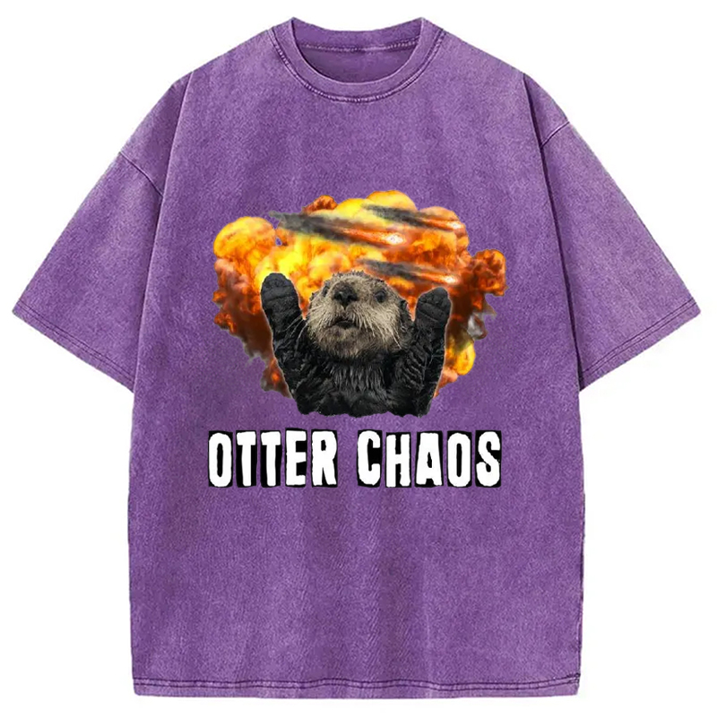 Modecanvas Otter Chaos Washed T-Shirt-modecanvas