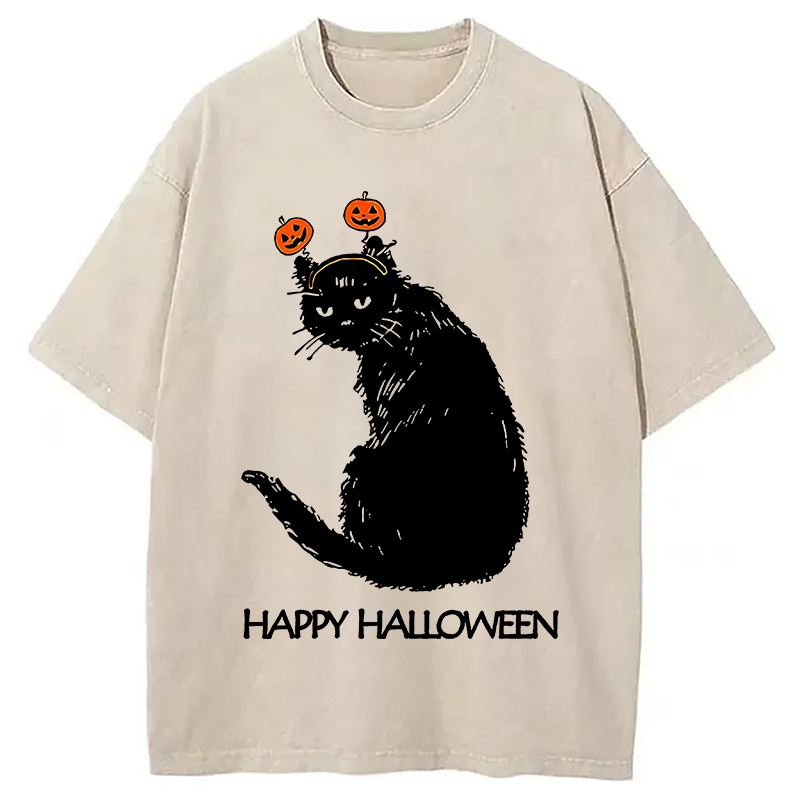 Modecanvas Halloween Cat Japanese Washed T-Shirt