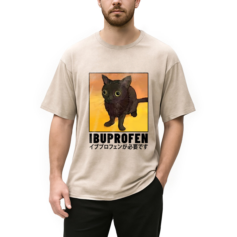 Modecanvas Ibuprofen Black Cat Washed T-Shirt