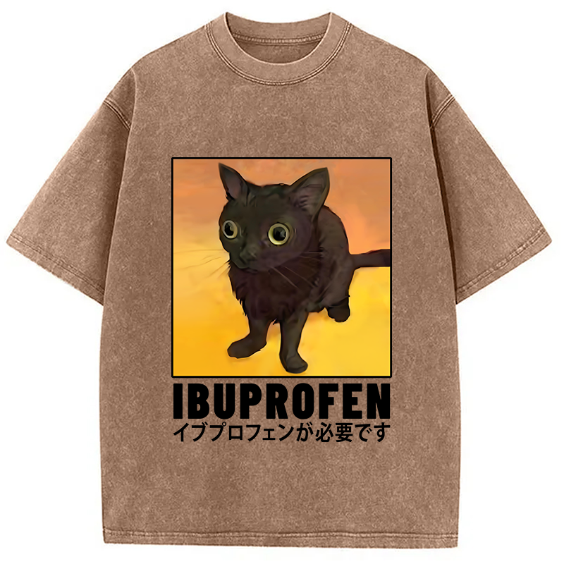 Modecanvas Ibuprofen Black Cat Washed T-Shirt