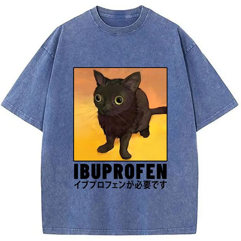 Modecanvas Ibuprofen Black Cat Washed T-Shirt