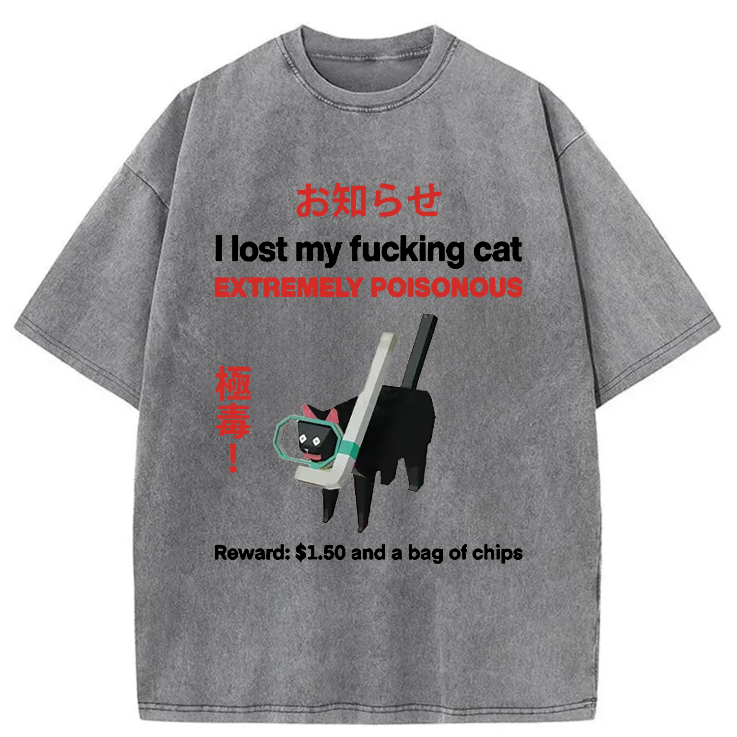 Modecanvas Find The Toxic Cat Funny Washed T-Shirt-modecanvas