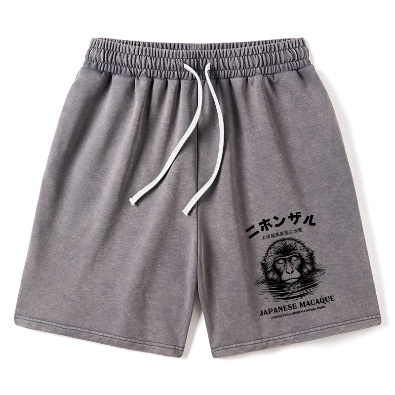 Modecanvas The Macaque Monkey In The Bath Japanese Washed Shorts