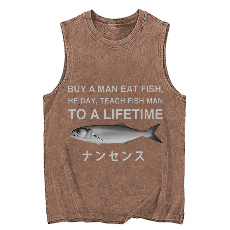Modecanvas Funny To A Lifetime DTG Printing Washed Tank-modecanvas