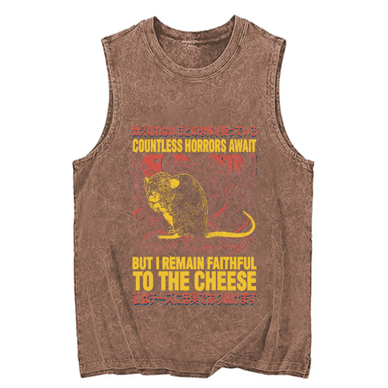 Modecanvas Countless Horrors Await But Remain Faithful to the Cheese DTG Printing Washed Tank-modecanvas