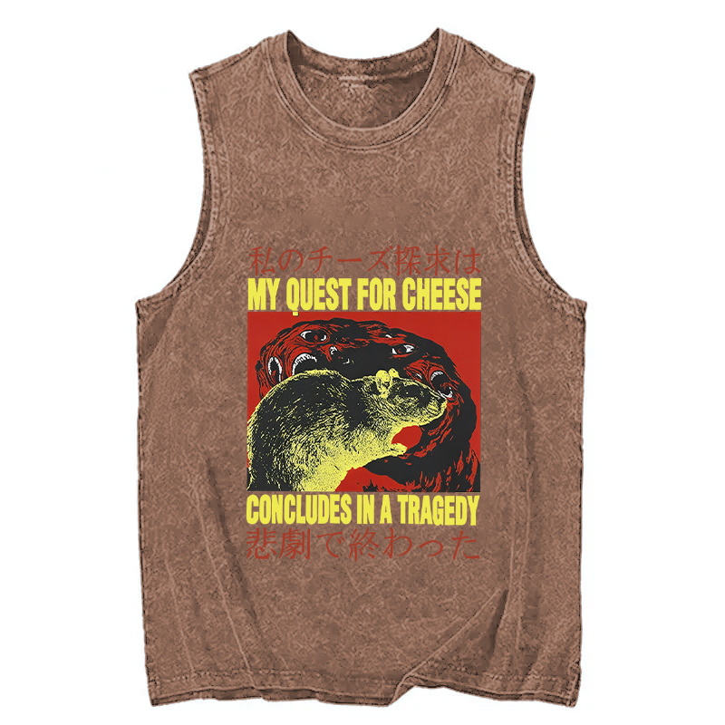 Modecanvas My Quest For Cheese Rat Japanese DTG Printing Washed Tank-modecanvas