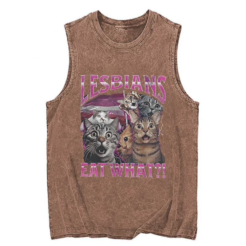 Modecanvas Lesbians Eat What?! Funny DTG Printing Washed Tank-modecanvas