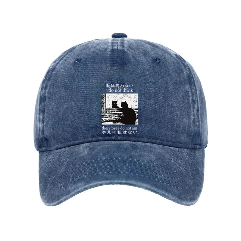 Modecanvas Thinking Cat Washed Cap-modecanvas