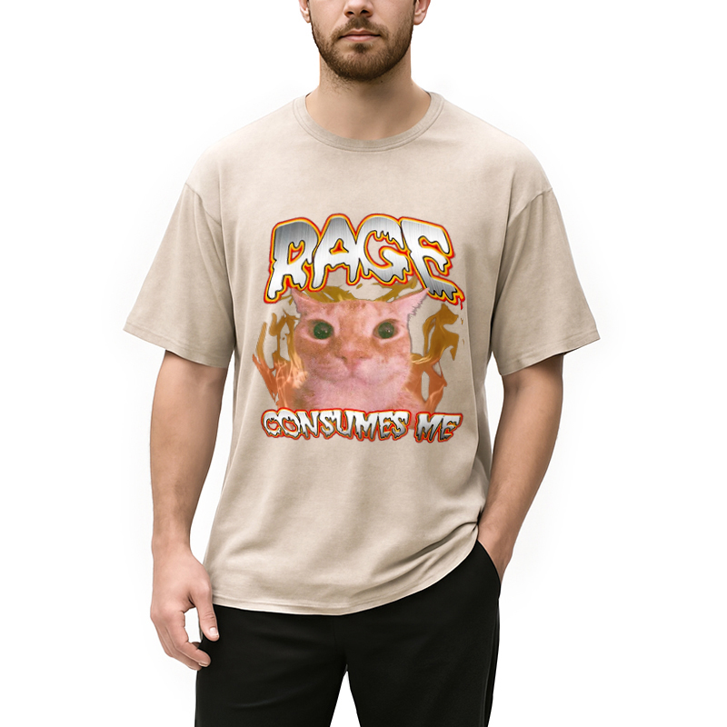 Modecanvas Rage Consumes Me Cat Washed T-Shirt