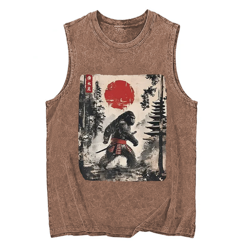 Modecanvas Japanese Samurai Bigfoot DTG Printing Washed Tank-modecanvas