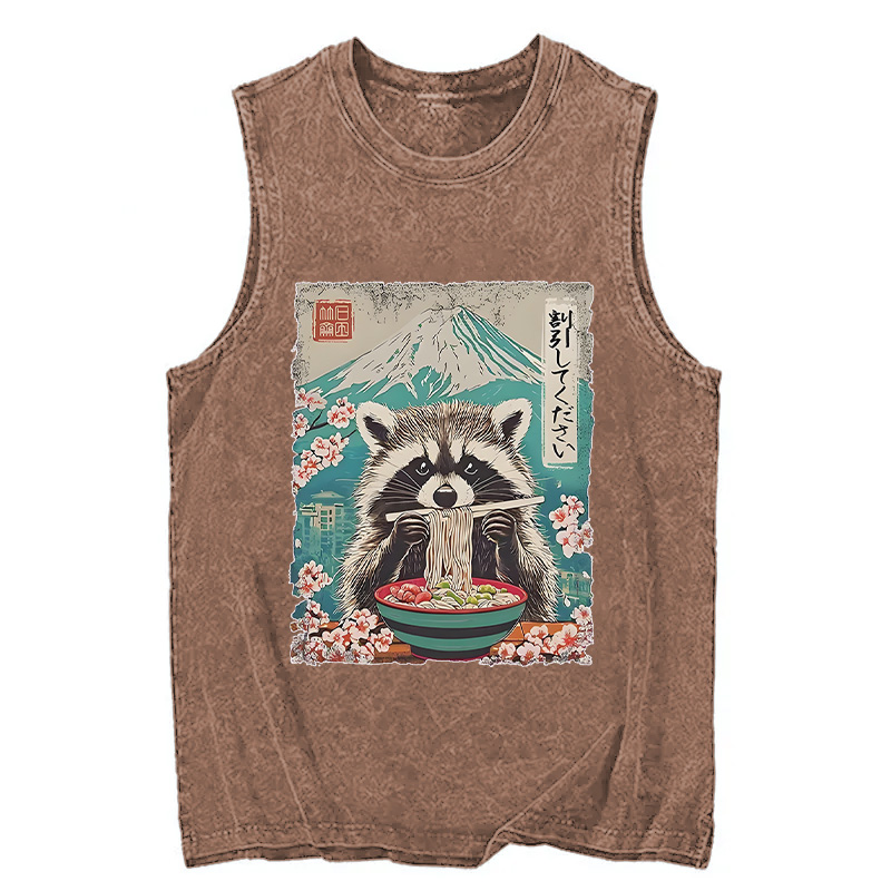 Modecanvas Please Give Raccoon A Discount DTG Printing Washed Tank-modecanvas
