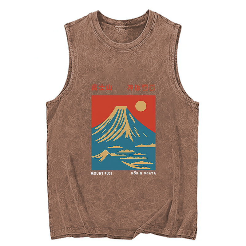 Modecanvas Mount Fuji Vintage DTG Printing Washed Tank-modecanvas