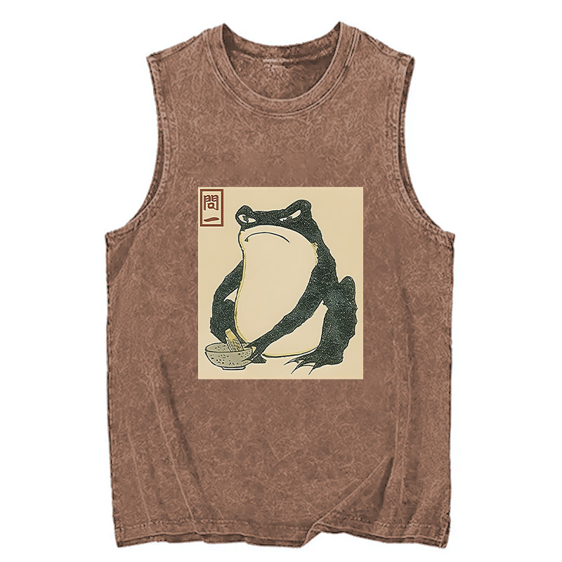 Modecanvas Matsumoto Hoji Japanese Frog DTG Printing Washed Tank-modecanvas