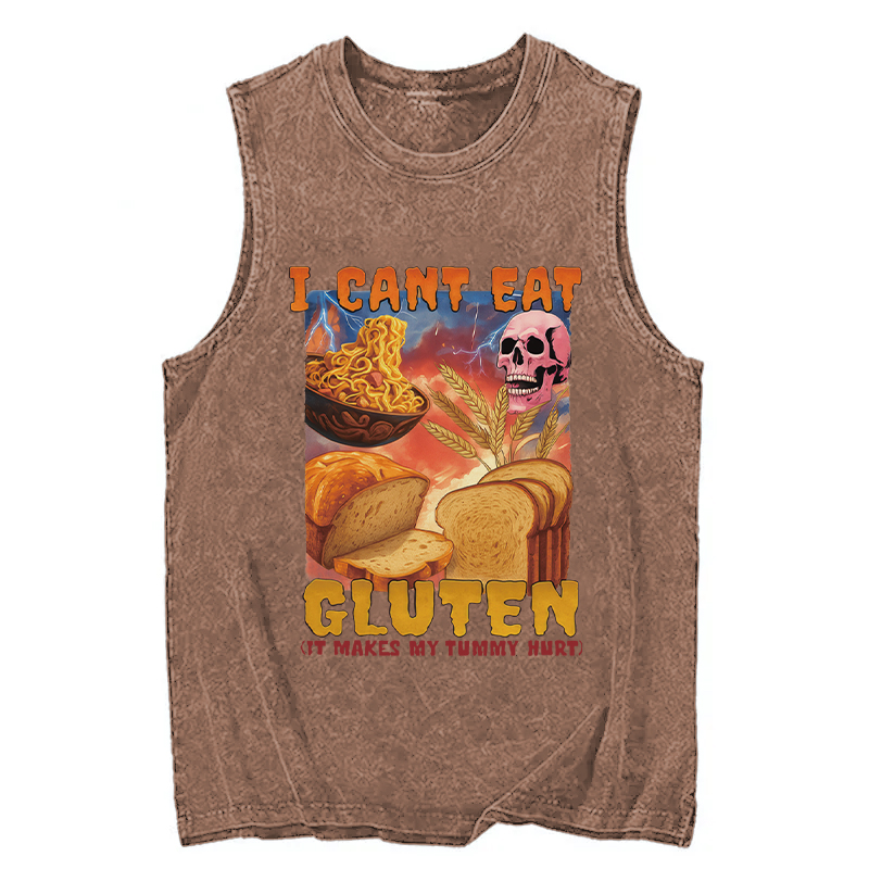 Modecanvas I Can't Eat Gluten Funny Meme DTG Printing Washed Tank-modecanvas