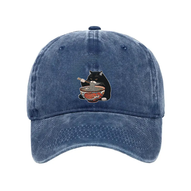 Modecanvas Fat Cat Eating Ramen Washed Cap-modecanvas