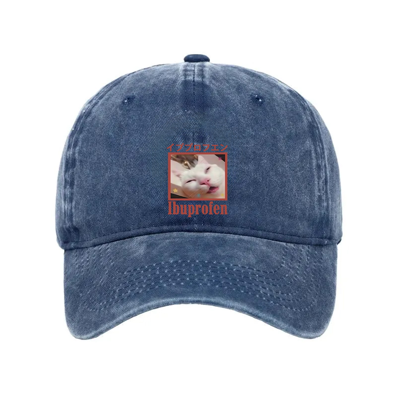 Modecanvas Ibuprofen Meme Cat Washed Cap-modecanvas