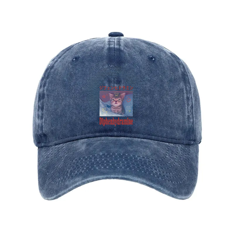 Modecanvas Diphenhydramine Cat Funny Meme Washed Cap-modecanvas