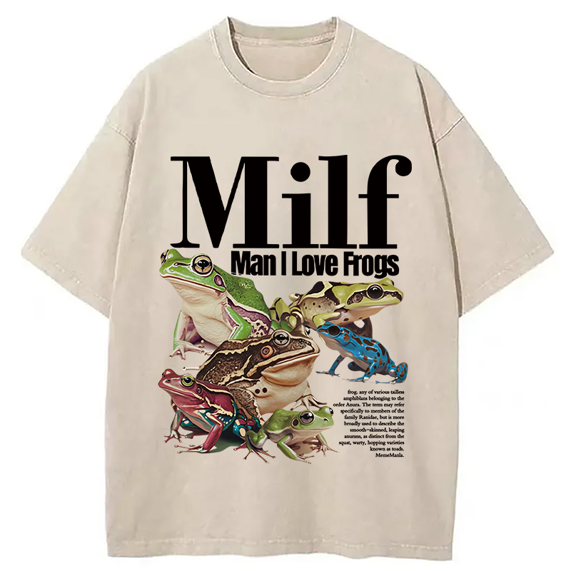 Modecanvas Man I Love Frogs Meme Washed T-Shirt-modecanvas