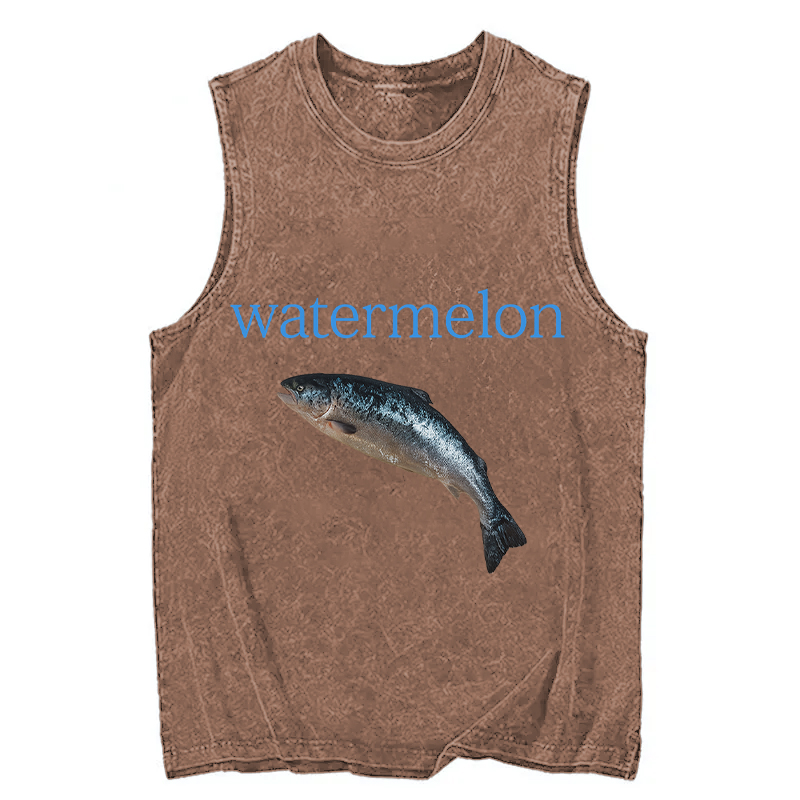 Modecanvas Watermelon Fish DTG Printing Washed Tank-modecanvas