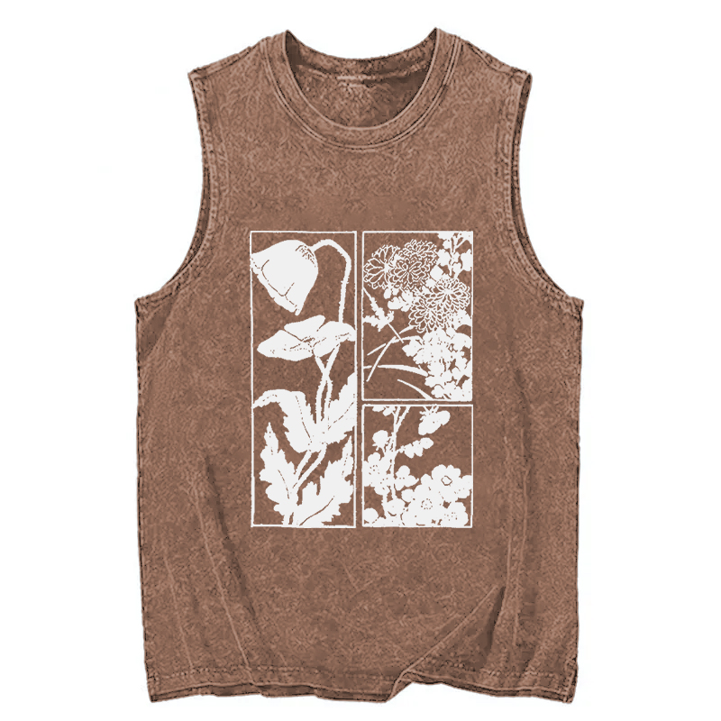 Modecanvas Woodcut Flowers DTG Printing Washed Tank-modecanvas