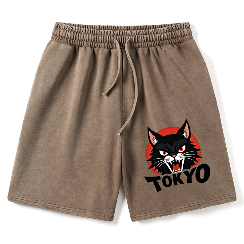 Modecanvas Logo Black Cat Washed Shorts For Sale